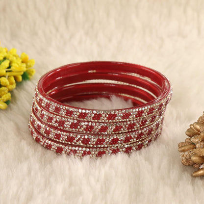 Maroon Premium Stone Studded Kada Set - Set of 4