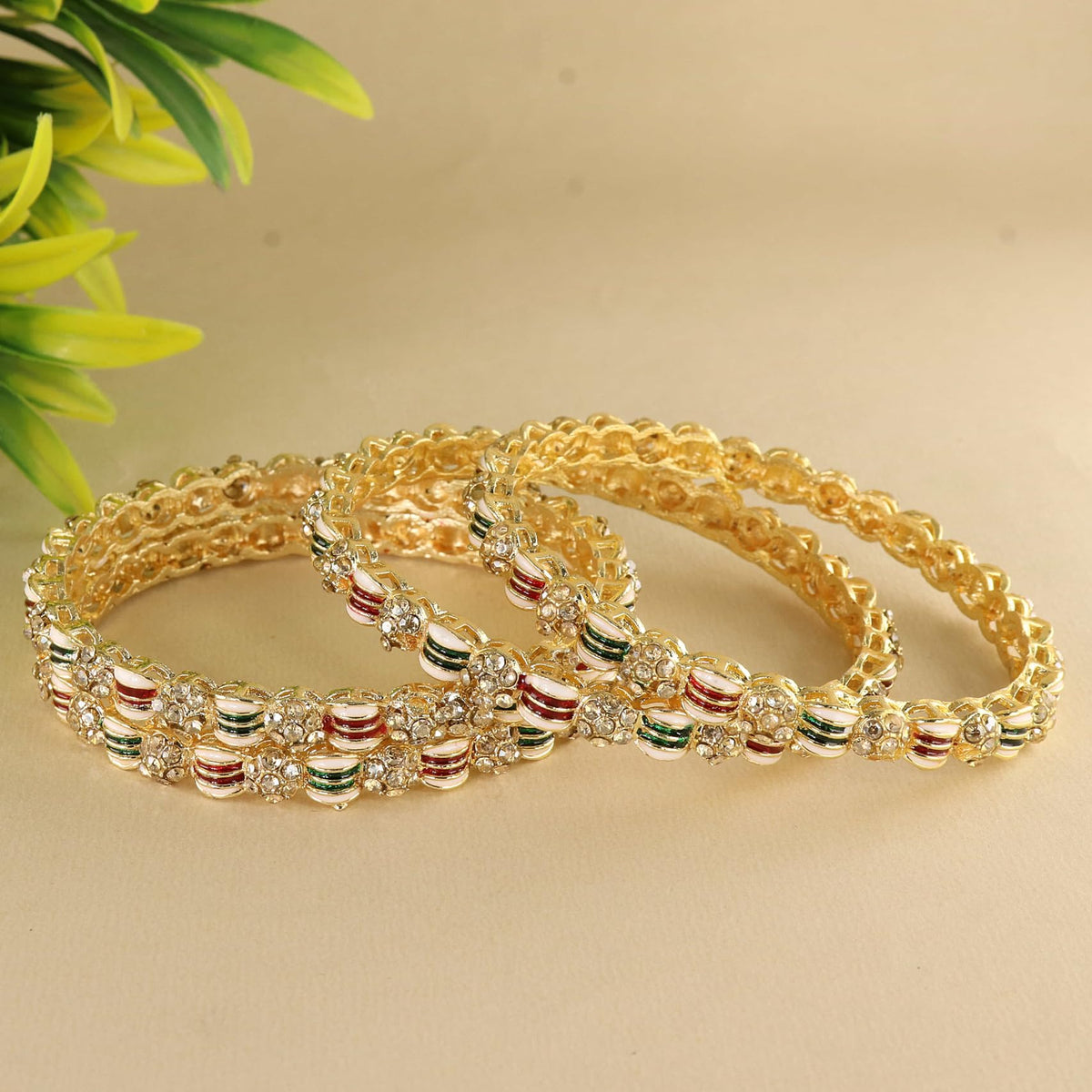 MultiColour & American Diamond Stone Pattern Set - Set of 4