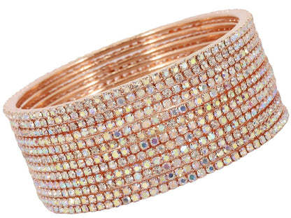 Rose Gold Zircon Studded Sleek Glossy Bangles Set of 12