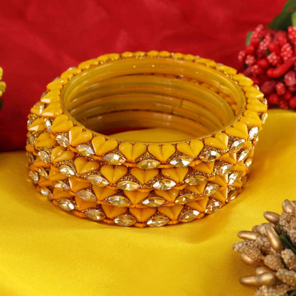 Yellow Sparkling stone detailing, and elegant golden Kada - Set Of 4