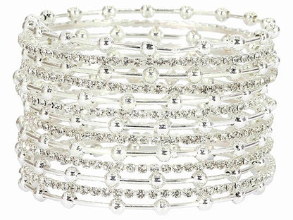 Silver Plated Metal Bangles Set for Women & Girls | Diamond Stone & Ball-Studded Stylish Design-Pack of 26