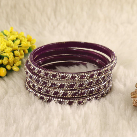 Wine Premium Stone Studded Kada Set - Set of 4