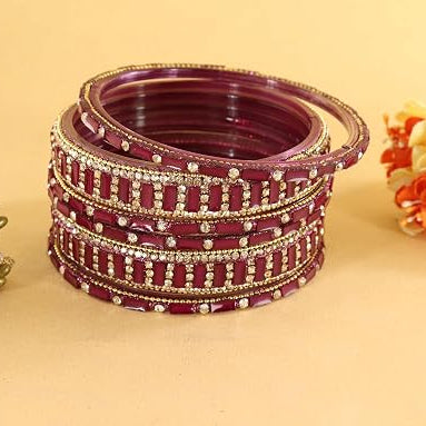 Glass Bangles Kada Set  With Zircon Stone Work - Pack of 6