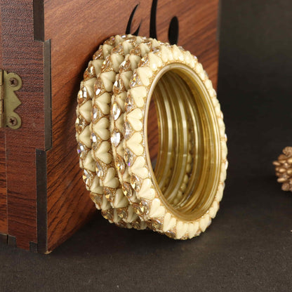 Cream sparkling stone detailing, and elegant golden Kada - Set Of 4