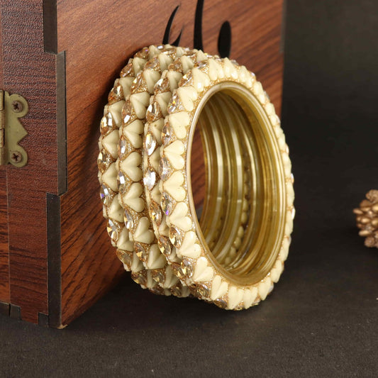 Cream sparkling stone detailing, and elegant golden Kada - Set Of 4
