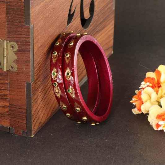 Maroon Premium Designer Kundan Kada Set - Set Of 2