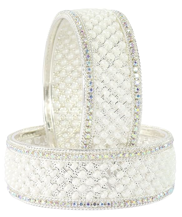 Luxury Silver Pearl Bangles – Perfect for Weddings & Celebrations-Pack of 2