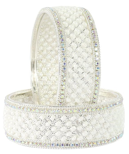 Luxury Silver Pearl Bangles – Perfect for Weddings & Celebrations-Pack of 2