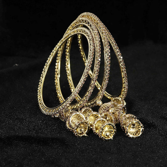Golden Metal Latkan Bangles – Elegant Jhumka Design Bridal Bangle Set of 4
