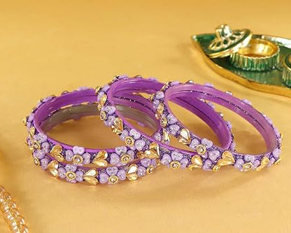 Glass Bangles Kada Set With Kundan & Zircon stones Work- Pack of 4