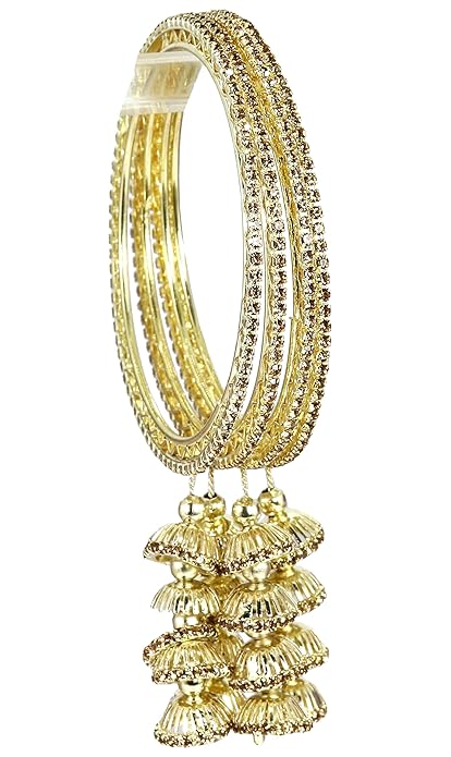 Golden Metal Latkan Bangles – Elegant Jhumka Design Bridal Bangle Set of 4