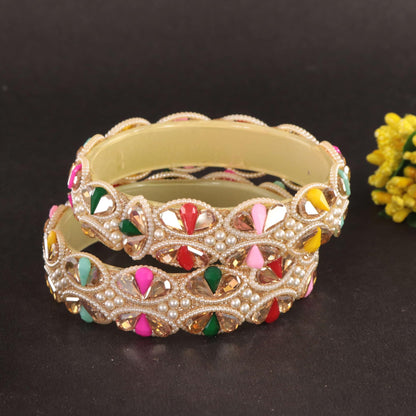 GoldMulti Designer Bangles with Multicolor Stones - Set of  2