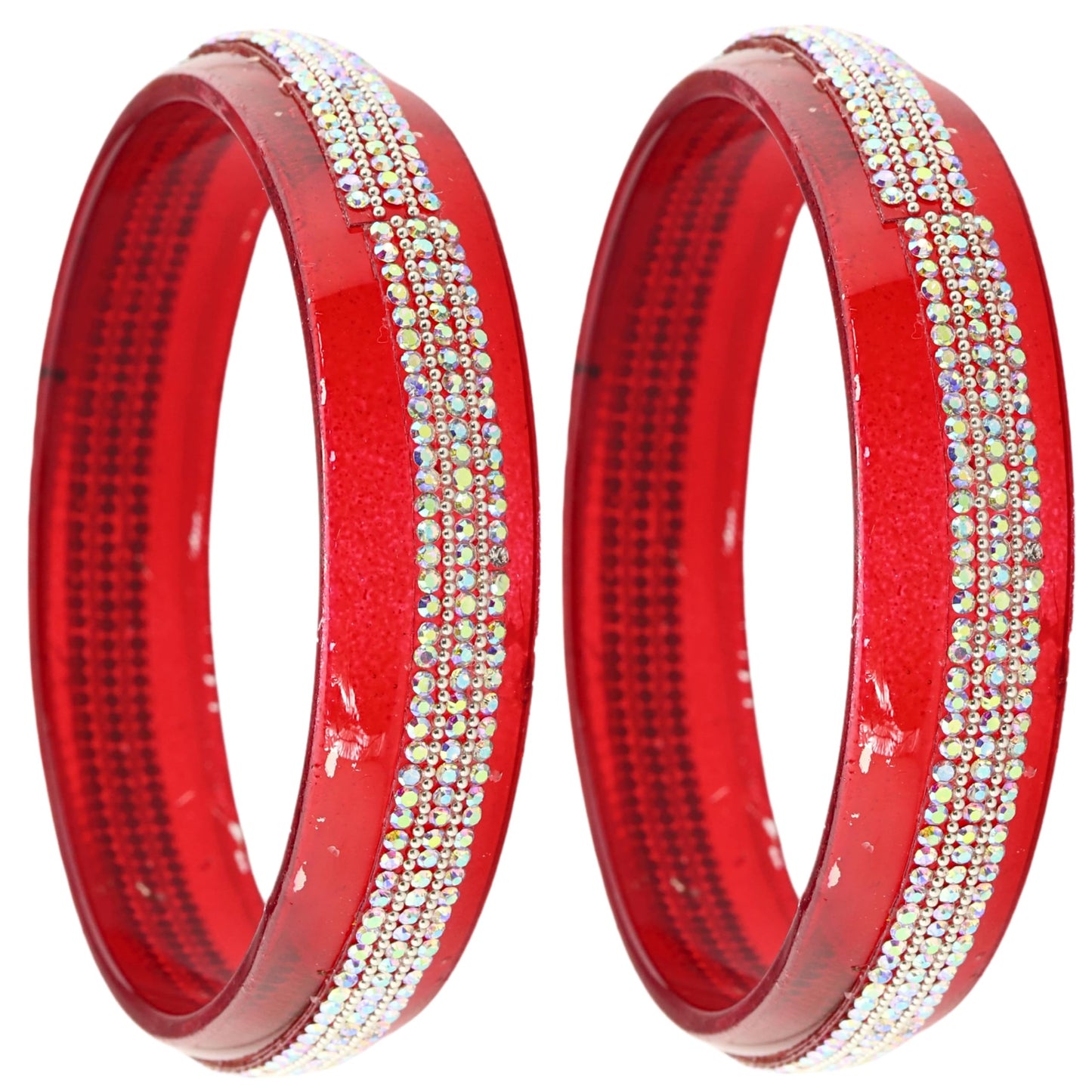 Sparkling Red Acrylic Bangles with Aurora Borealis Crystal Work- Pack of 2