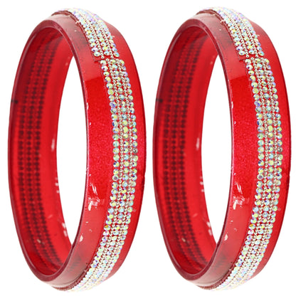 Sparkling Red Acrylic Bangles with Aurora Borealis Crystal Work- Pack of 2