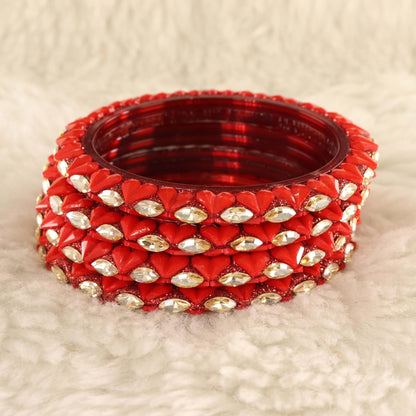 Red Sparkling stone detailing, and elegant golden Kada - Set Of 4