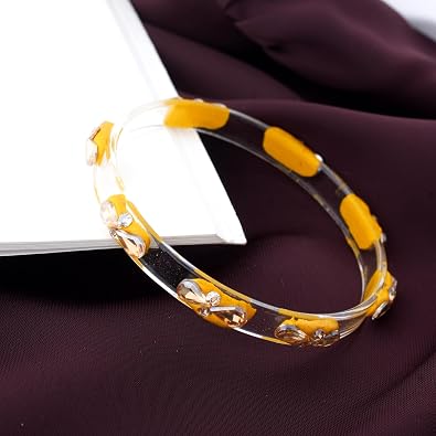 Transparent Glass Kada Set With Golden Zircon Stones & Kundan - Pack of 4