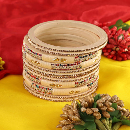 MultiCream Stone Studded  Embellished Traditional Bangles - Set of 8