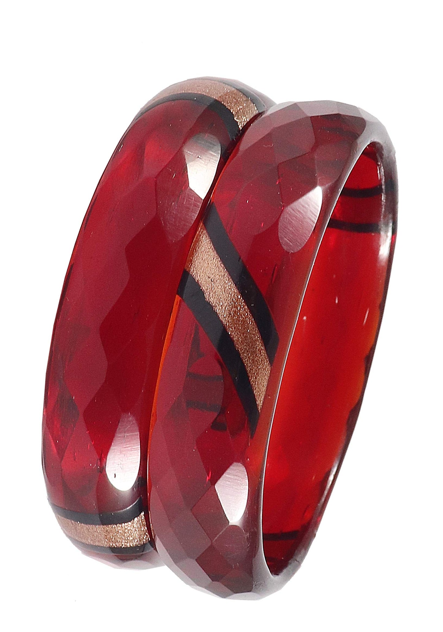 Ruby Red Faceted Glass Kada Bangle Set (2 Pcs)