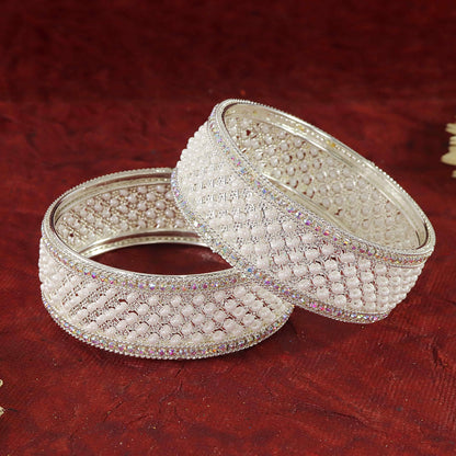 Luxury Silver Pearl Bangles – Perfect for Weddings & Celebrations-Pack of 2