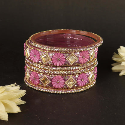 Pyazi Premium Designer Kundan Stone Floral Kada- Set of 6
