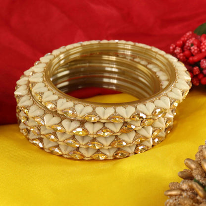 Cream sparkling stone detailing, and elegant golden Kada - Set Of 4