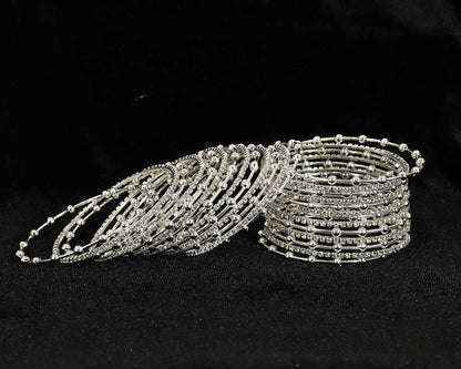 Silver Plated Metal Bangles Set for Women & Girls | Diamond Stone & Ball-Studded Stylish Design-Pack of 26