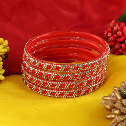 Red Premium Stone Studded Kada Set - Set of 4