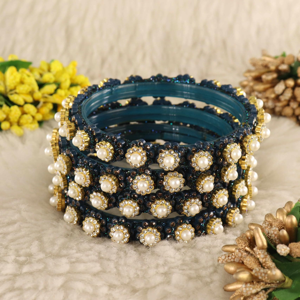 Peacock Gold-Tone Kundan & Pearl Stone Work - Set of 4