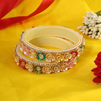 Multi Premium Floral Pearl Studded Kada Set - Set of 2