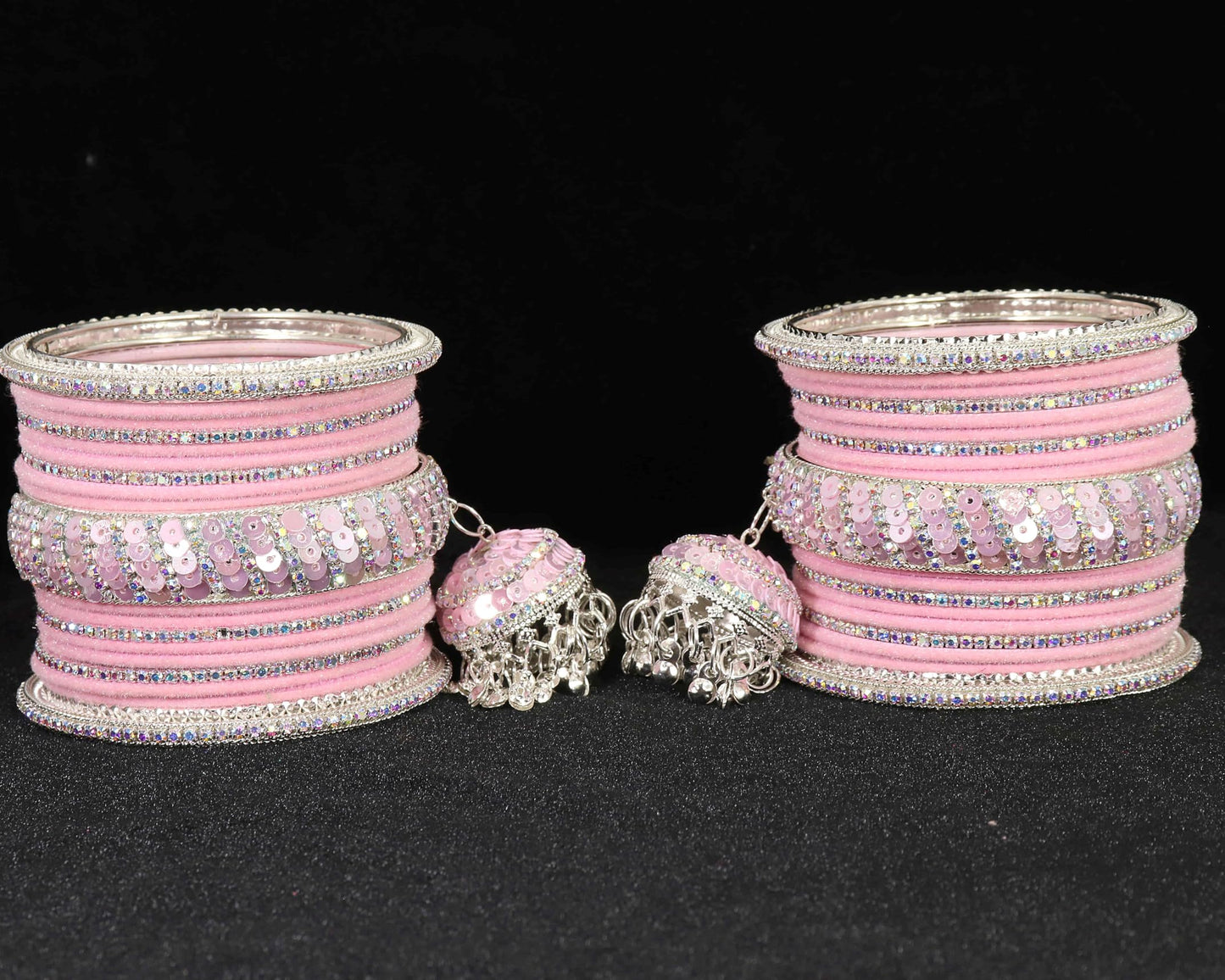 Blush Pink Velvet & Zircon Bridal Bangle Set with Latkan