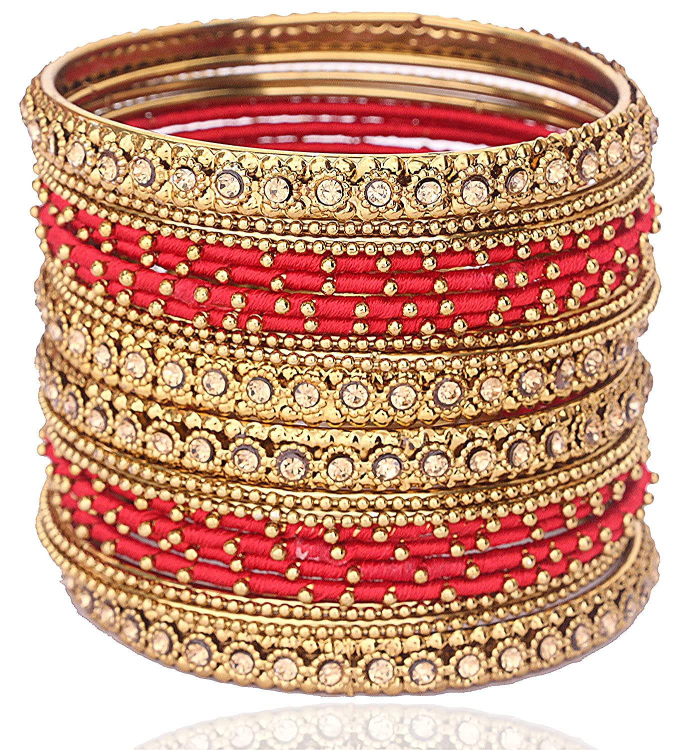 Traditional Red & Gold Silk Thread Bangles Set for Festive Wear – 20 Pieces
