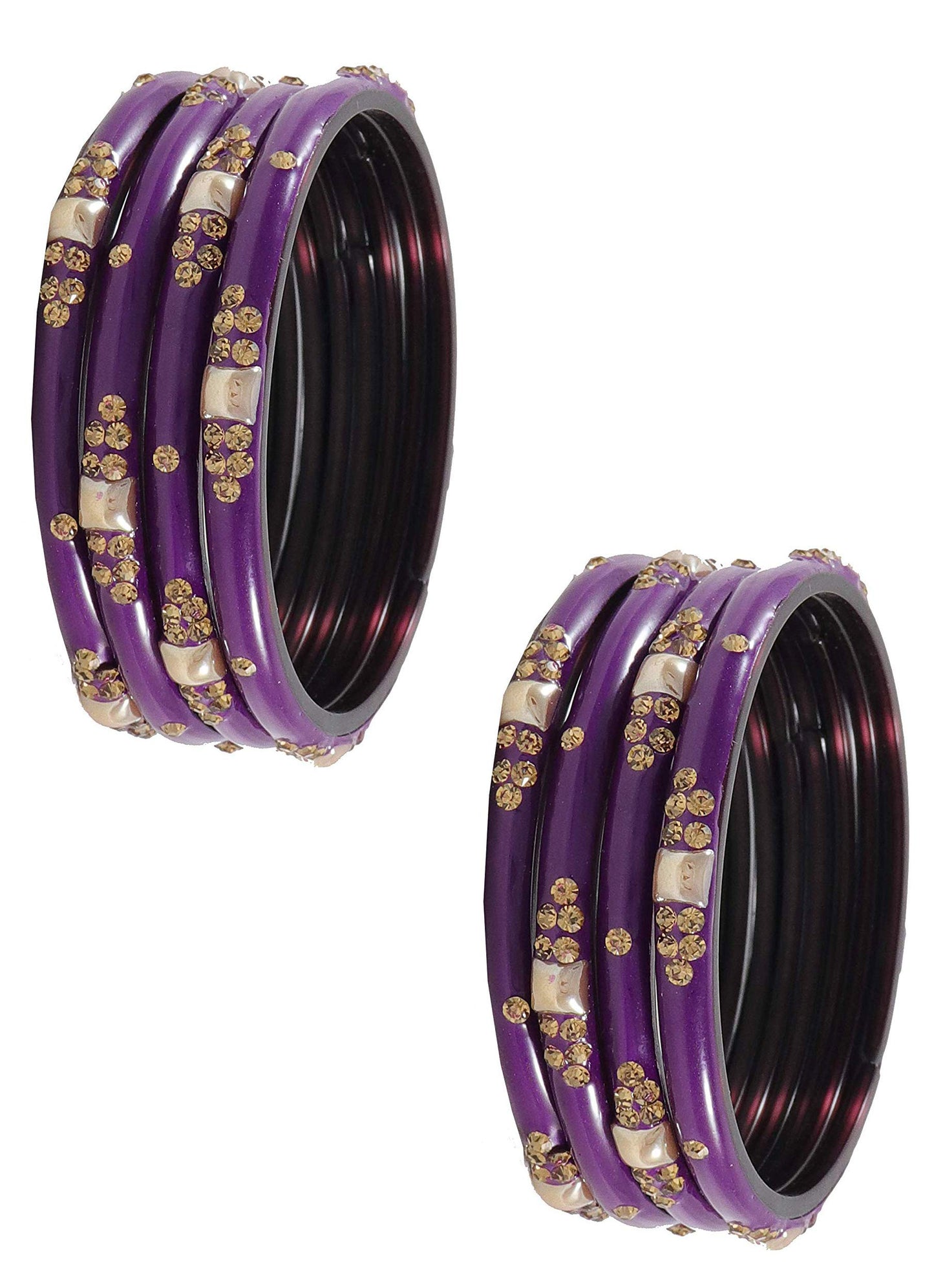 Luxury Purple & Gold Kada Bangle Set (8 pcs) for Wedding & Bridal Wear