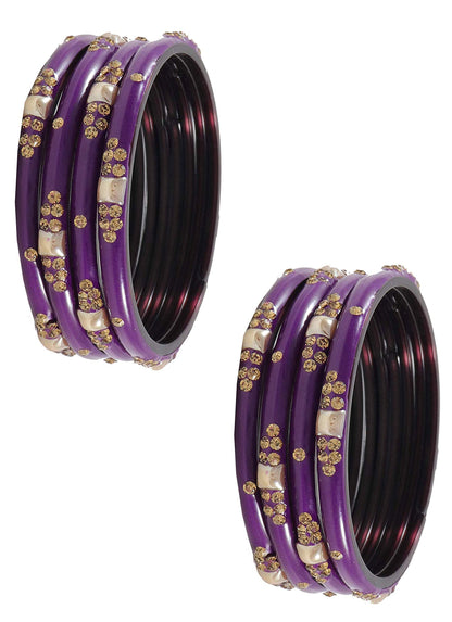 Luxury Purple & Gold Kada Bangle Set (8 pcs) for Wedding & Bridal Wear
