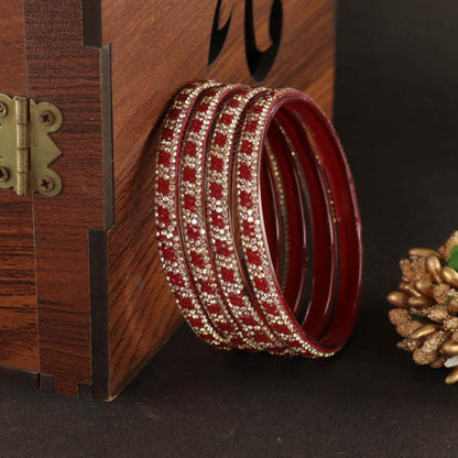 Maroon Premium Stone Studded Kada Set - Set of 4
