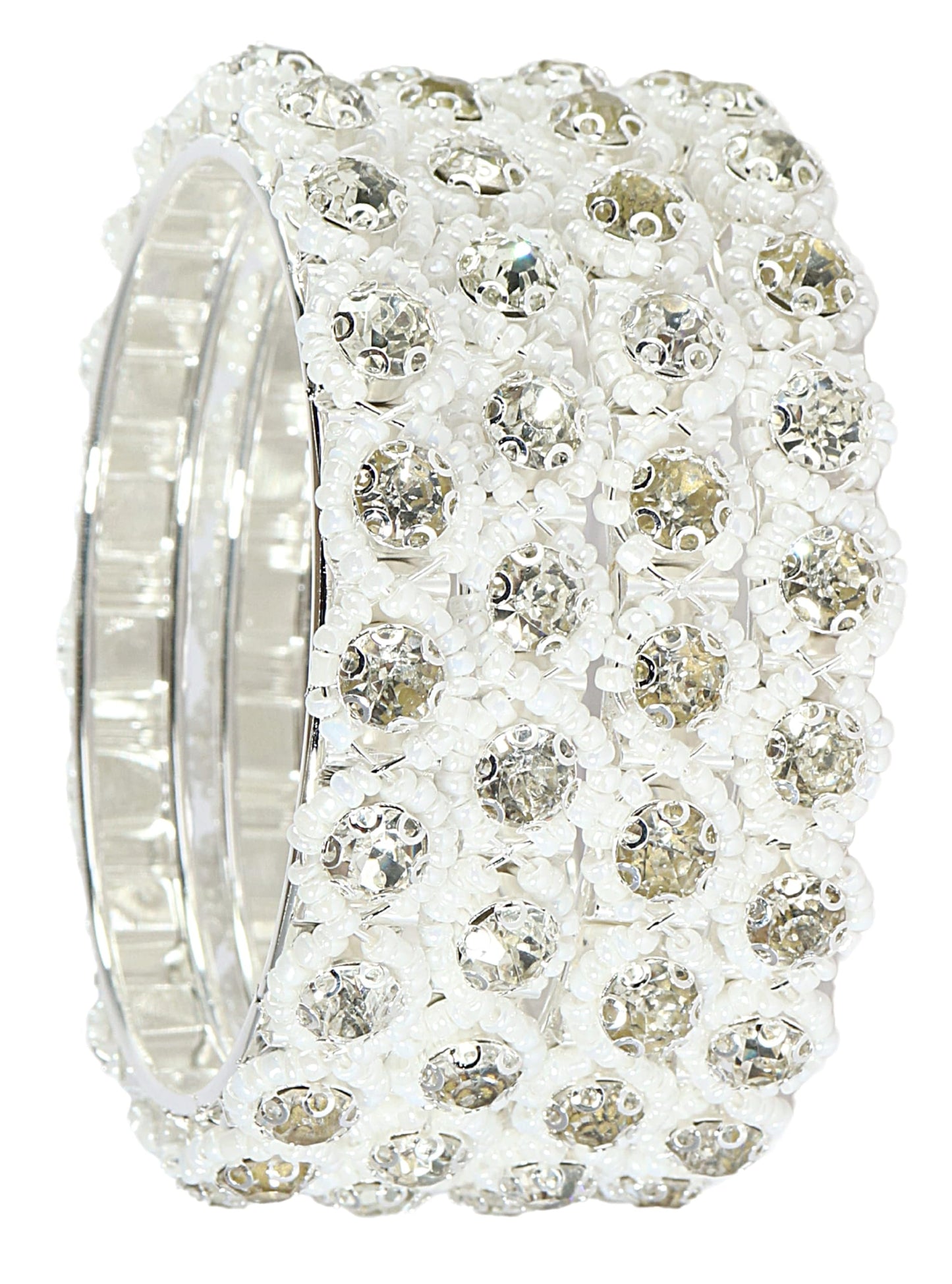 Radiant Silver Pearl Stone Kada