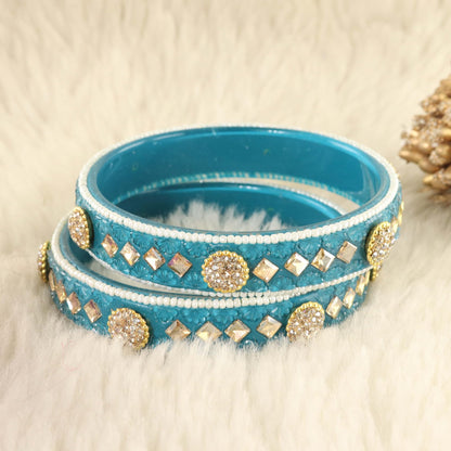Redium Floral Embossed Pattern with Square Stone Kada- Set of 2