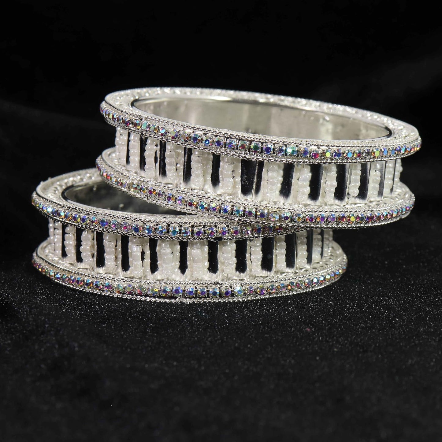 American Diamond Stone Metal Kada Bangles (Set of 2)
