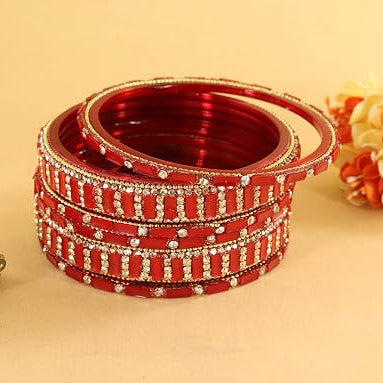 Glass Bangles Kada Set With Zircon Stone Work - Pack of 6