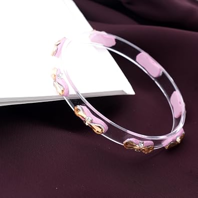 Transparent Glass Kada Set With Golden Zircon Stones & Kundan - Pack of 4