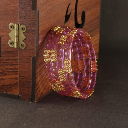 Lavender Traditional Party Wear Banglr Set - Set of 4 Bangles