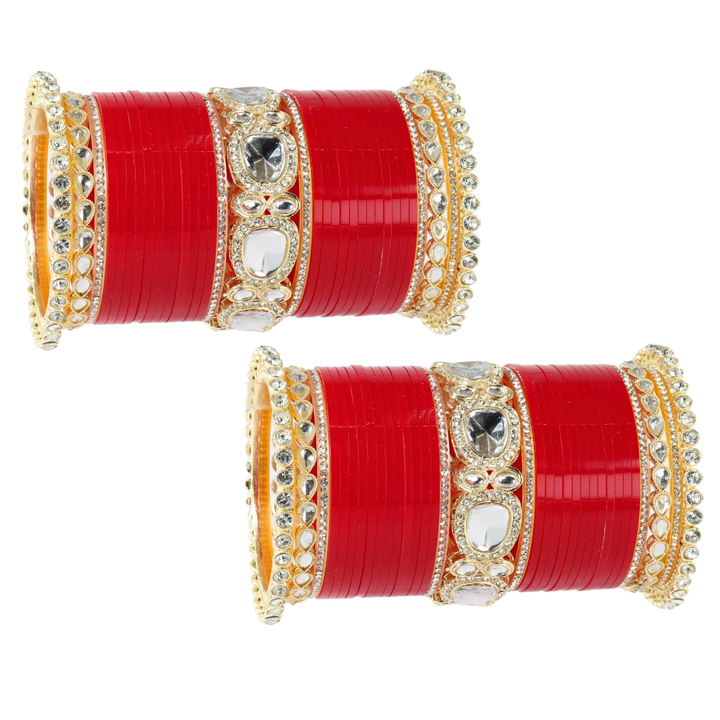 Bridal Red Metal Gold Chuda Set | Traditional Wedding Bangles for Women | Set of 70