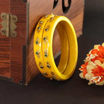 Yellow Premium Designer Kundan Kada Set - Set Of 2