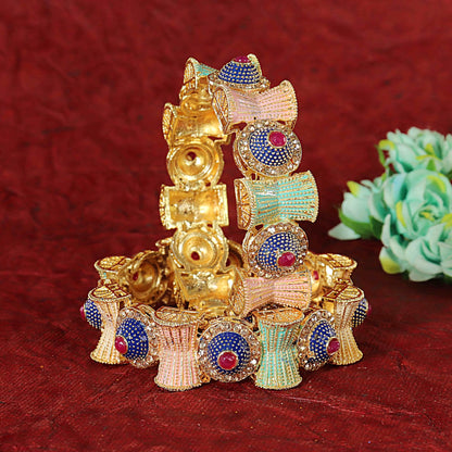 Rajwadi Kangan Set for Women & Girls | Traditional Kada with Zircon Stones & Multi-Color Enamel Work-Pack of 2
