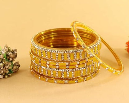 Glass Bangles Kada Set with Zircon Stone Work - Pack of 6
