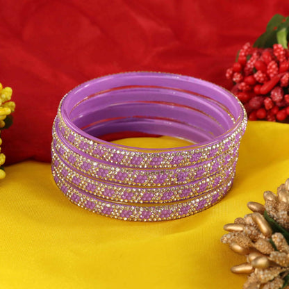 Purple Premium Stone Studded Kada Set - Set of 4