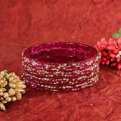 wine Glass Bangles Set with Crystal Stone Work - Set of 4