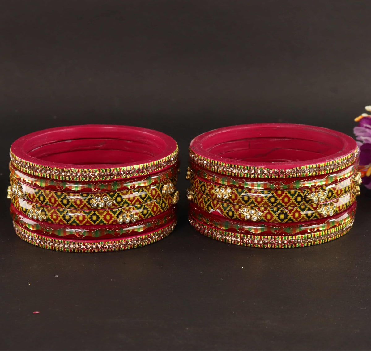 Rani Gold-Tone Embellished Traditional Bangles - Set of 12