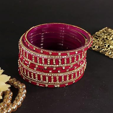 Glass Bangles Kada Set  With Zircon Stone Work - Pack of 6