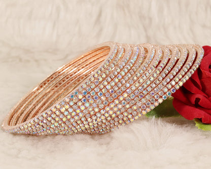 Rose Gold Zircon Studded Sleek Glossy Bangles Set of 12