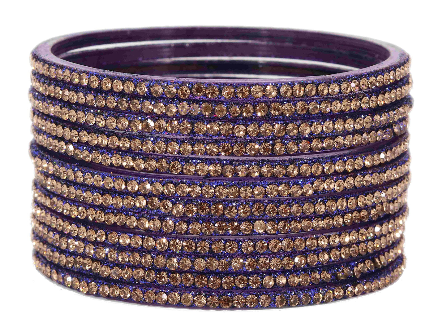 Blue Glass Zircon Studded Glossy Bangle Set for Women & Girls | Pack of 12
